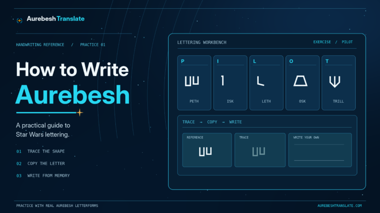 Feature image for How to Write Aurebesh: A Practical Guide to Star Wars Lettering
